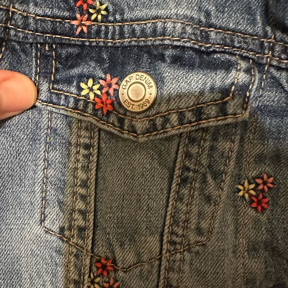 GAP Kids Light Blue Denim Jacket with Red Floral Accents